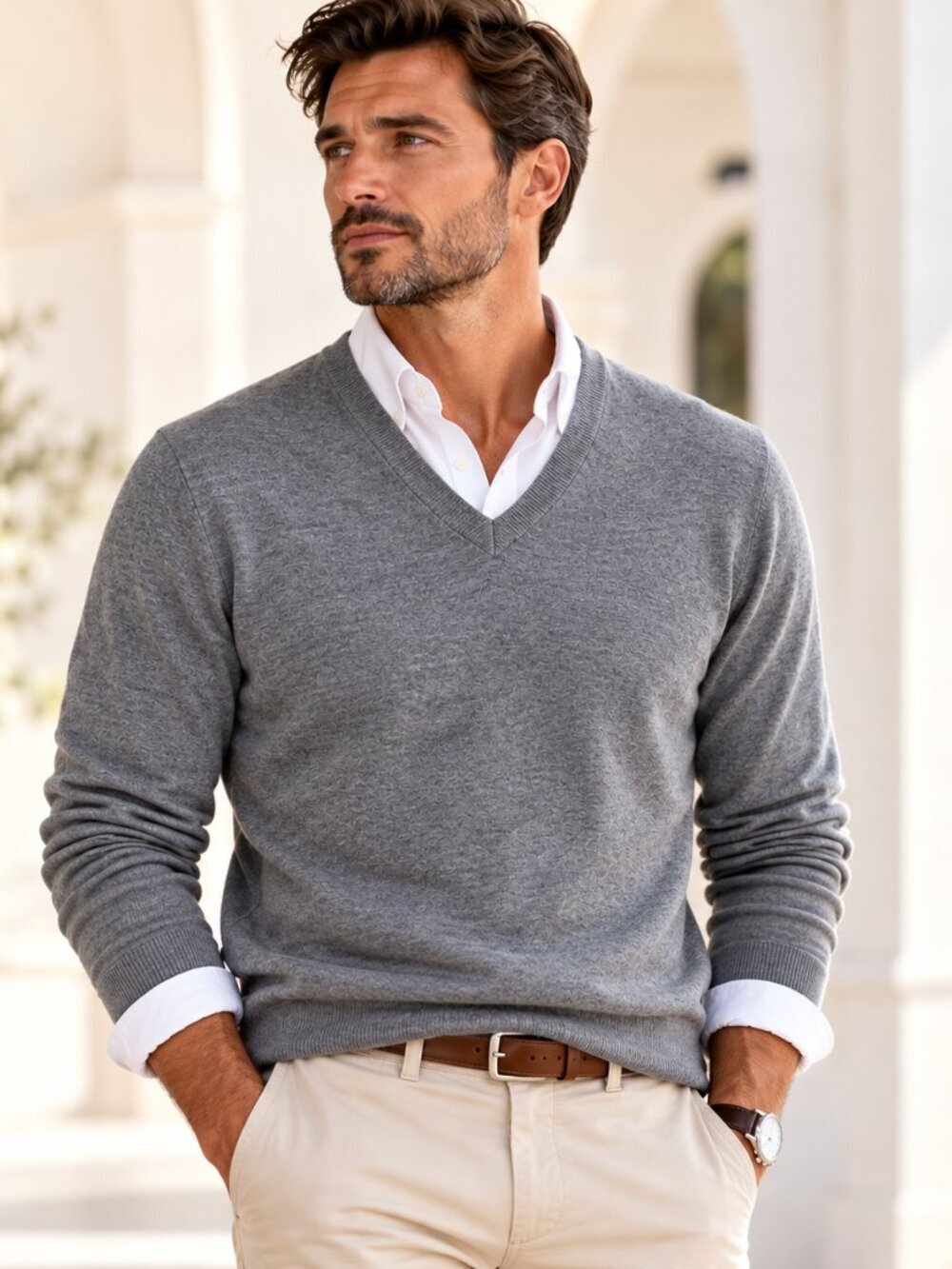 WE Men's Netherland Dove Gray V Neck Sweater M Lightweight Coastal Preppy New
